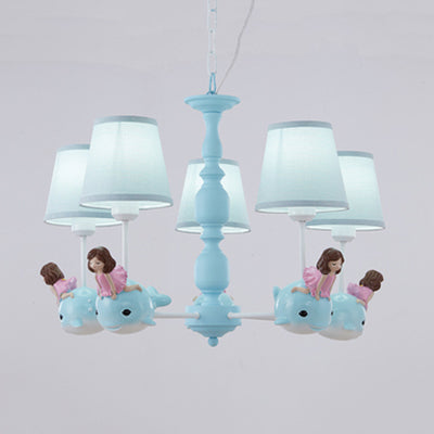 Animal-Themed Dolphin Hanging Lamp Fabric and Metal Hanging Chandelier for Kid Bedroom Clearhalo 'Ceiling Lights' 'Chandeliers' Lighting' options 82469