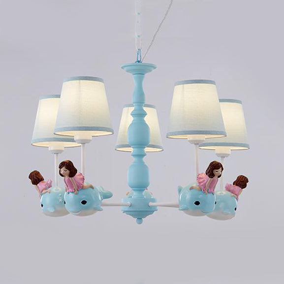 Animal-Themed Dolphin Hanging Lamp Fabric and Metal Hanging Chandelier for Kid Bedroom 5 Blue Clearhalo 'Ceiling Lights' 'Chandeliers' Lighting' options 82470_659ff26b-5e63-4186-ae9c-83129e4c055c