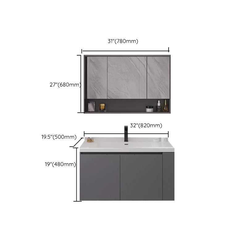 Grey Wall Mounted Standard Single-Sink Rectangular Modern Bathroom Vanity Set Clearhalo 'Bathroom Remodel & Bathroom Fixtures' 'Bathroom Vanities' 'bathroom_vanities' 'Home Improvement' 'home_improvement' 'home_improvement_bathroom_vanities' 8254795