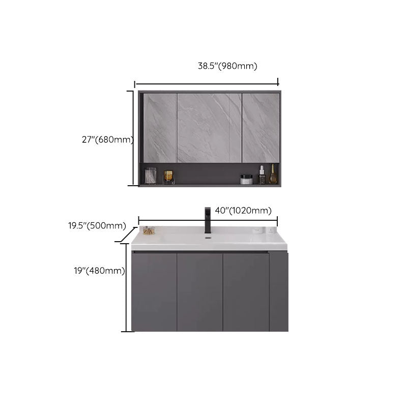 Grey Wall Mounted Standard Single-Sink Rectangular Modern Bathroom Vanity Set Clearhalo 'Bathroom Remodel & Bathroom Fixtures' 'Bathroom Vanities' 'bathroom_vanities' 'Home Improvement' 'home_improvement' 'home_improvement_bathroom_vanities' 8254797