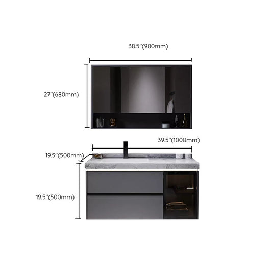 Grey Wall Mounted Standard Rectangular Open Console with Sink Set Clearhalo 'Bathroom Remodel & Bathroom Fixtures' 'Bathroom Vanities' 'bathroom_vanities' 'Home Improvement' 'home_improvement' 'home_improvement_bathroom_vanities' 8254872
