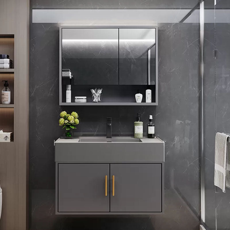 Grey Wall Mounted Standard Wood Modern Bathroom Sink Vanity 28"L x 19"W x 22"H Clearhalo 'Bathroom Remodel & Bathroom Fixtures' 'Bathroom Vanities' 'bathroom_vanities' 'Home Improvement' 'home_improvement' 'home_improvement_bathroom_vanities' 8254880