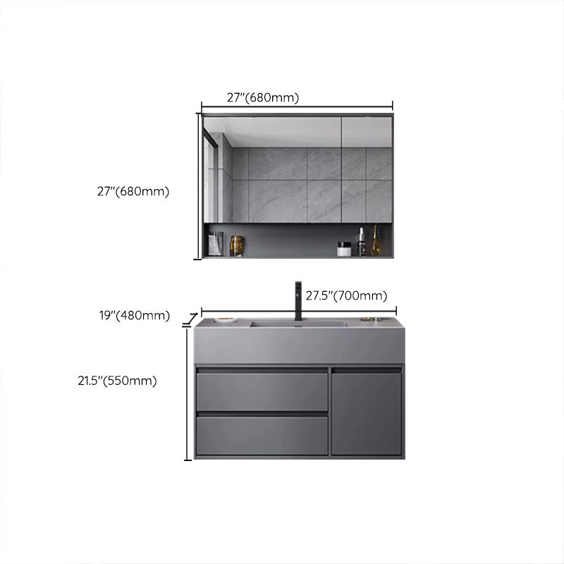 Grey Modern Wood Wall Mounted Standard Bathroom Vanity Set with Sink Clearhalo 'Bathroom Remodel & Bathroom Fixtures' 'Bathroom Vanities' 'bathroom_vanities' 'Home Improvement' 'home_improvement' 'home_improvement_bathroom_vanities' 8254913
