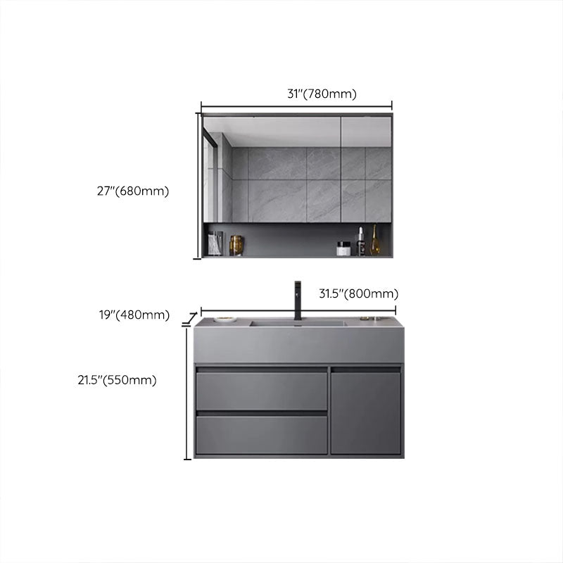 Grey Modern Wood Wall Mounted Standard Bathroom Vanity Set with Sink Clearhalo 'Bathroom Remodel & Bathroom Fixtures' 'Bathroom Vanities' 'bathroom_vanities' 'Home Improvement' 'home_improvement' 'home_improvement_bathroom_vanities' 8254914