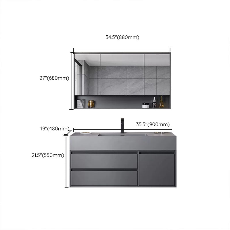 Grey Modern Wood Wall Mounted Standard Bathroom Vanity Set with Sink Clearhalo 'Bathroom Remodel & Bathroom Fixtures' 'Bathroom Vanities' 'bathroom_vanities' 'Home Improvement' 'home_improvement' 'home_improvement_bathroom_vanities' 8254915