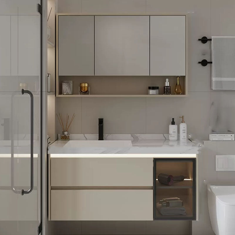 Wall Mounted Standard White Wood Modern Open Console with Sink Set Half Mirror Cabinet Clearhalo 'Bathroom Remodel & Bathroom Fixtures' 'Bathroom Vanities' 'bathroom_vanities' 'Home Improvement' 'home_improvement' 'home_improvement_bathroom_vanities' 8254923