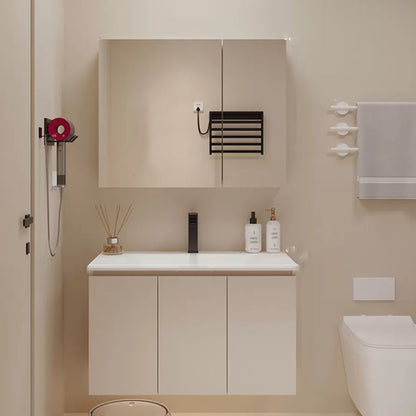White Wood Wall Mounted Standard Modern Open Console with Sink Set 28"L x 20"W x 19"H Clearhalo 'Bathroom Remodel & Bathroom Fixtures' 'Bathroom Vanities' 'bathroom_vanities' 'Home Improvement' 'home_improvement' 'home_improvement_bathroom_vanities' 8262446