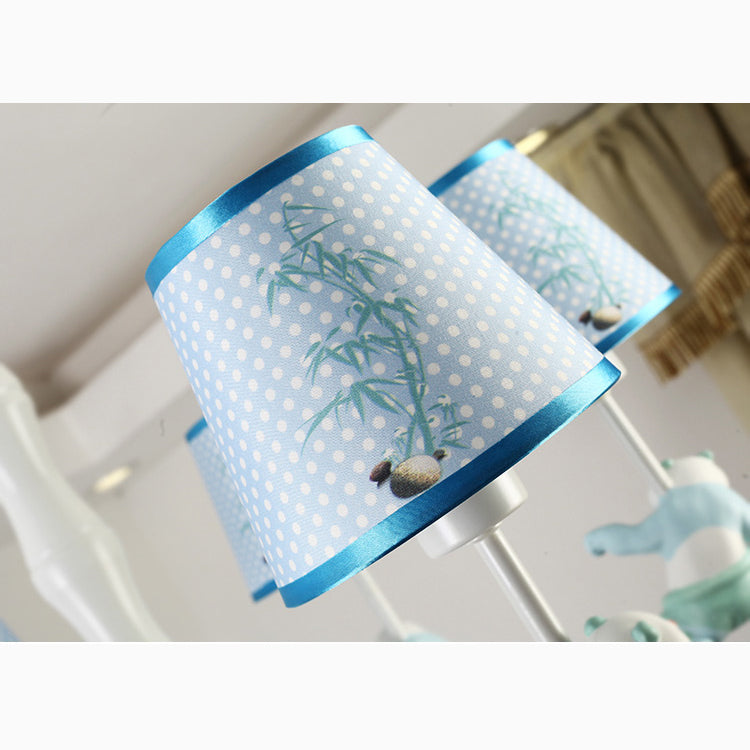 Kindergarten Tapered Shade Suspension Light Fabric and Metal Panda Chandelier in Blue/Pink Clearhalo 'Ceiling Lights' 'Chandeliers' Lighting' options 82625