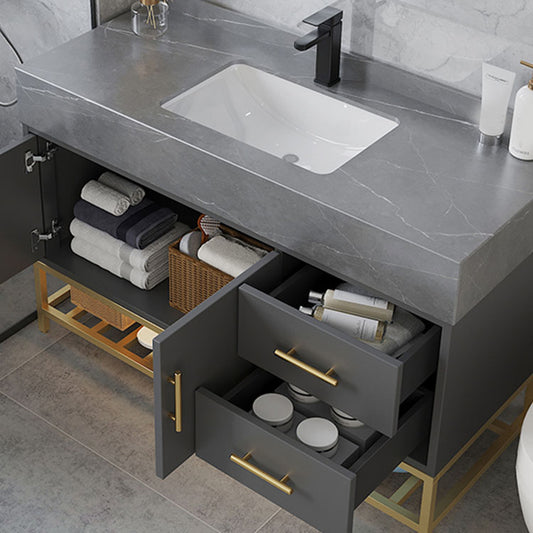Grey Modern Wood Single-Sink Rectangular Open Console with Sink Set Clearhalo 'Bathroom Remodel & Bathroom Fixtures' 'Bathroom Vanities' 'bathroom_vanities' 'Home Improvement' 'home_improvement' 'home_improvement_bathroom_vanities' 8262509