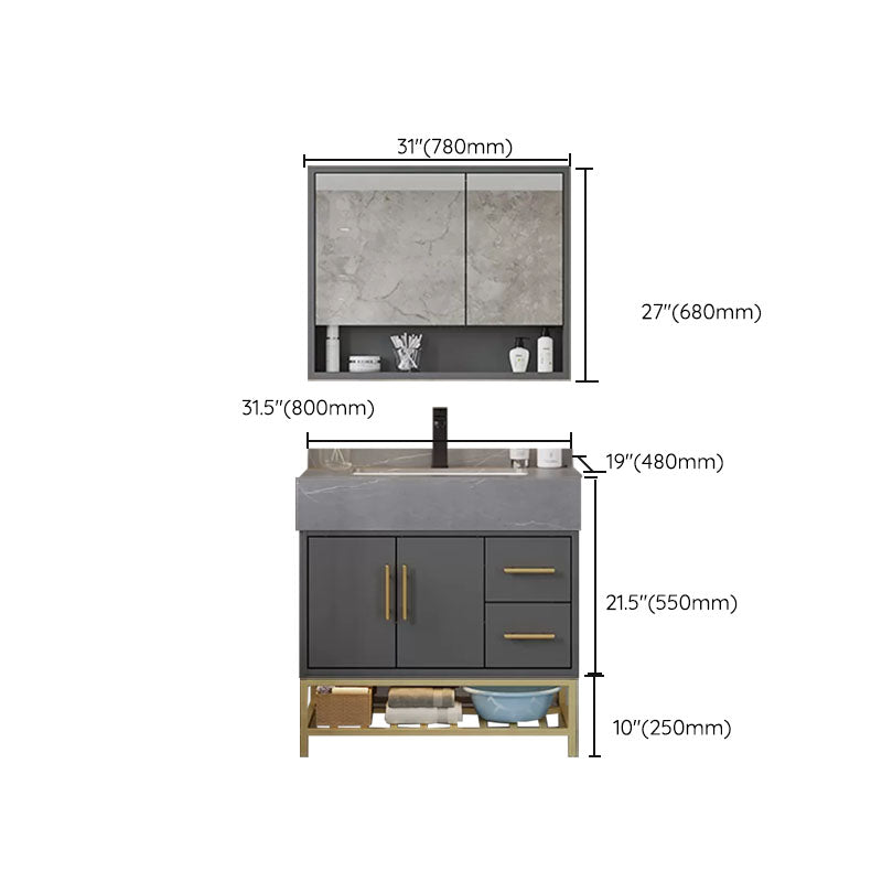 Grey Modern Wood Single-Sink Rectangular Open Console with Sink Set Clearhalo 'Bathroom Remodel & Bathroom Fixtures' 'Bathroom Vanities' 'bathroom_vanities' 'Home Improvement' 'home_improvement' 'home_improvement_bathroom_vanities' 8262519