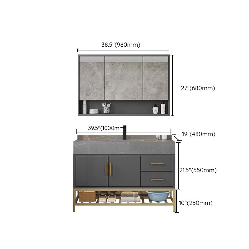 Grey Modern Wood Single-Sink Rectangular Open Console with Sink Set Clearhalo 'Bathroom Remodel & Bathroom Fixtures' 'Bathroom Vanities' 'bathroom_vanities' 'Home Improvement' 'home_improvement' 'home_improvement_bathroom_vanities' 8262521