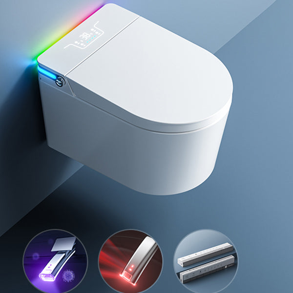 Modern Wall Mounted Flush Toilet with Slow Close Seat and Heated Seat in White Automatic Flap & Sterilization Clearhalo 'Bathroom Remodel & Bathroom Fixtures' 'Bidets' 'Home Improvement' 'home_improvement' 'home_improvement_bidets' 'Toilets & Bidets' 8262593