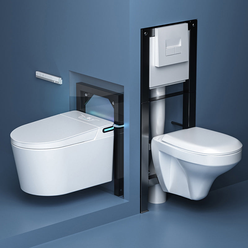 Modern Wall Mounted Flush Toilet with Slow Close Seat and Heated Seat in White Clearhalo 'Bathroom Remodel & Bathroom Fixtures' 'Bidets' 'Home Improvement' 'home_improvement' 'home_improvement_bidets' 'Toilets & Bidets' 8262607