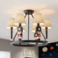 Brown Fabric Tapered Chandelier with Cartoon Man 6 Lights Kids Hanging Lamp Fixture for Bedroom Clearhalo 'Ceiling Lights' 'Chandeliers' Lighting' options 82671