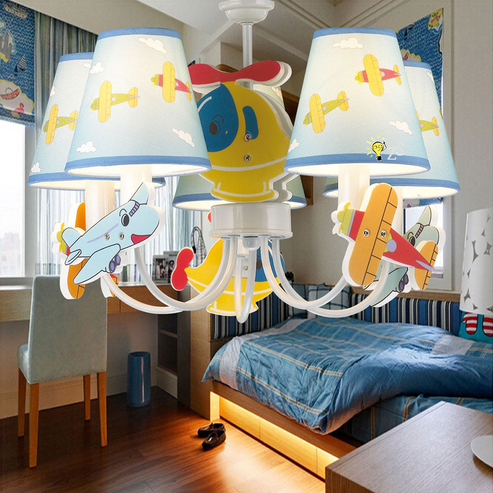 Kindergarten Tapered Shade Hanging Ceiling Lamp with Car Fabric Cartoon Chandelier in Blue Clearhalo 'Ceiling Lights' 'Chandeliers' Lighting' options 82714