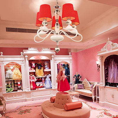 Red Dot Shade Hanging Lights 5 Lights Contemporary Metal Hanging Pendant Lights for Living Room Clearhalo 'Ceiling Lights' 'Chandeliers' Lighting' options 82759