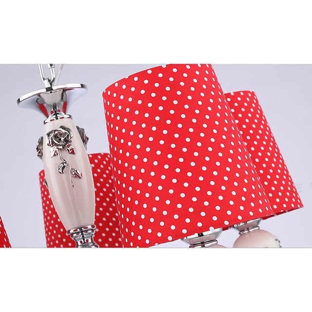 Red Dot Shade Hanging Lights 5 Lights Contemporary Metal Hanging Pendant Lights for Living Room Clearhalo 'Ceiling Lights' 'Chandeliers' Lighting' options 82761