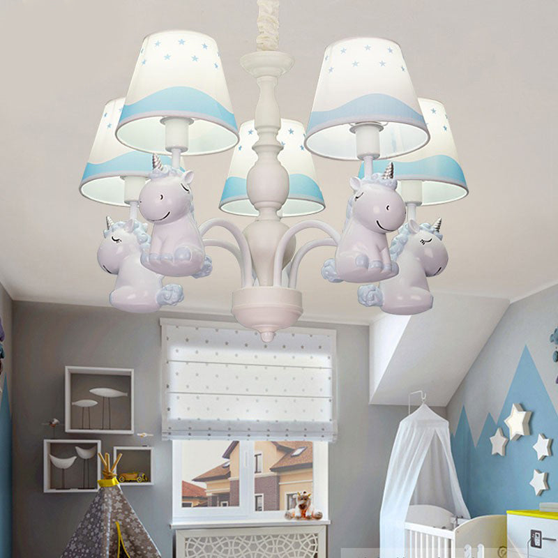 Fabric Tapered Shade Hanging Ceiling Lamp Nordic Unicorn Hanging Chandelier for Bedroom Clearhalo 'Ceiling Lights' 'Chandeliers' Lighting' options 82780