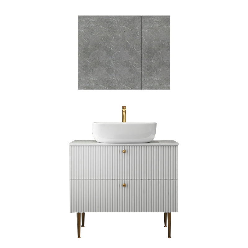 White Free-standing Standard Modern Oval Open Console with Sink Set 31.5"L x 19.7"W x 29.5"H Clearhalo 'Bathroom Remodel & Bathroom Fixtures' 'Bathroom Vanities' 'bathroom_vanities' 'Home Improvement' 'home_improvement' 'home_improvement_bathroom_vanities' 8280398