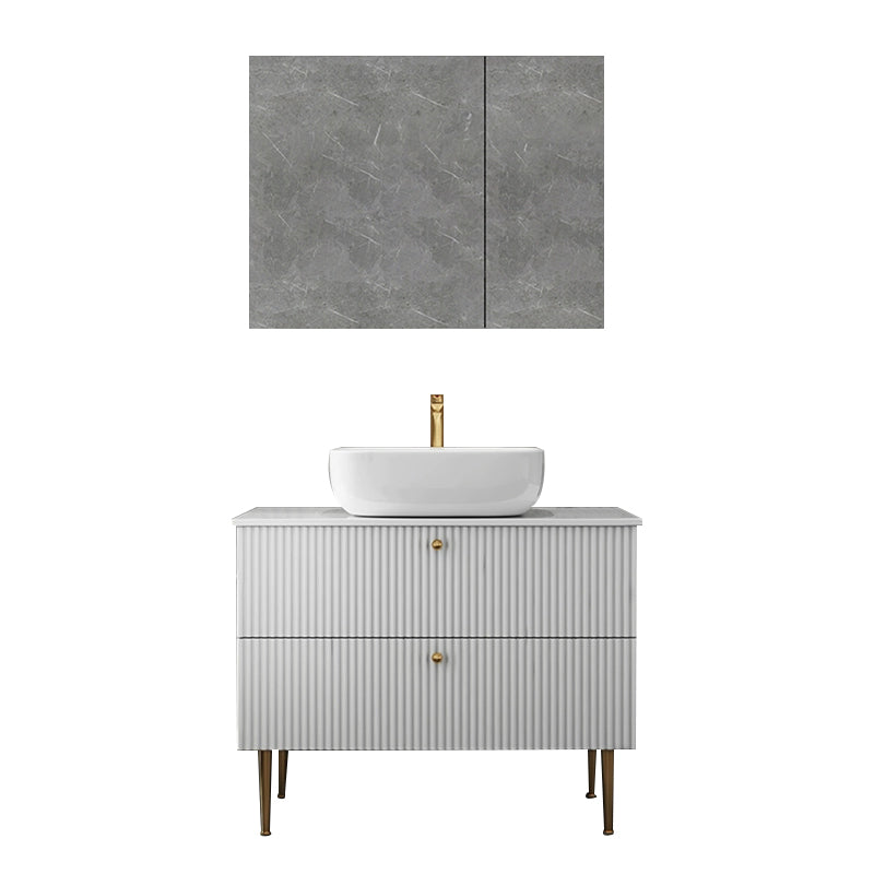 White Free-standing Standard Modern Oval Open Console with Sink Set 35"L x 20"W x 30"H Clearhalo 'Bathroom Remodel & Bathroom Fixtures' 'Bathroom Vanities' 'bathroom_vanities' 'Home Improvement' 'home_improvement' 'home_improvement_bathroom_vanities' 8280402