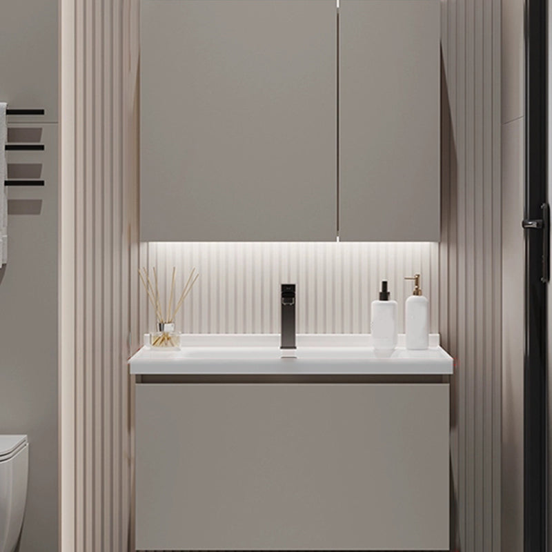 Single-Sink Grey Wall Mount Wood Modern Open Console with Sink Set 28"L x 20"W x 17"H Clearhalo 'Bathroom Remodel & Bathroom Fixtures' 'Bathroom Vanities' 'bathroom_vanities' 'Home Improvement' 'home_improvement' 'home_improvement_bathroom_vanities' 8280419
