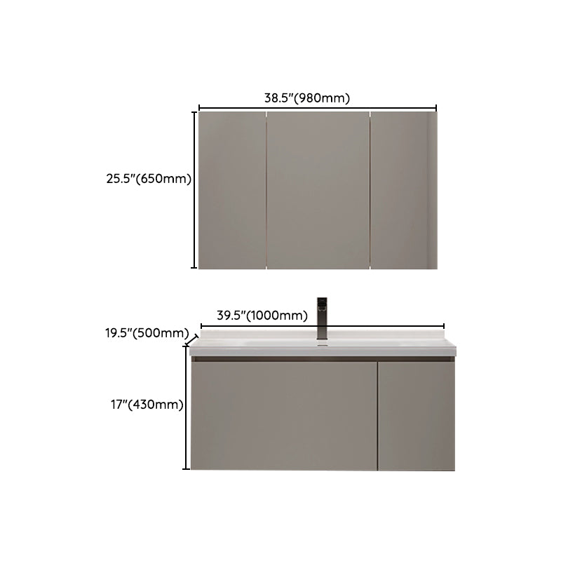 Single-Sink Grey Wall Mount Wood Modern Open Console with Sink Set Clearhalo 'Bathroom Remodel & Bathroom Fixtures' 'Bathroom Vanities' 'bathroom_vanities' 'Home Improvement' 'home_improvement' 'home_improvement_bathroom_vanities' 8280433