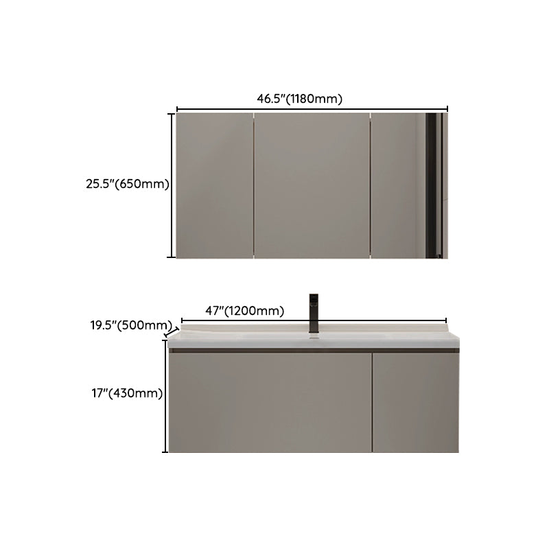Single-Sink Grey Wall Mount Wood Modern Open Console with Sink Set Clearhalo 'Bathroom Remodel & Bathroom Fixtures' 'Bathroom Vanities' 'bathroom_vanities' 'Home Improvement' 'home_improvement' 'home_improvement_bathroom_vanities' 8280434