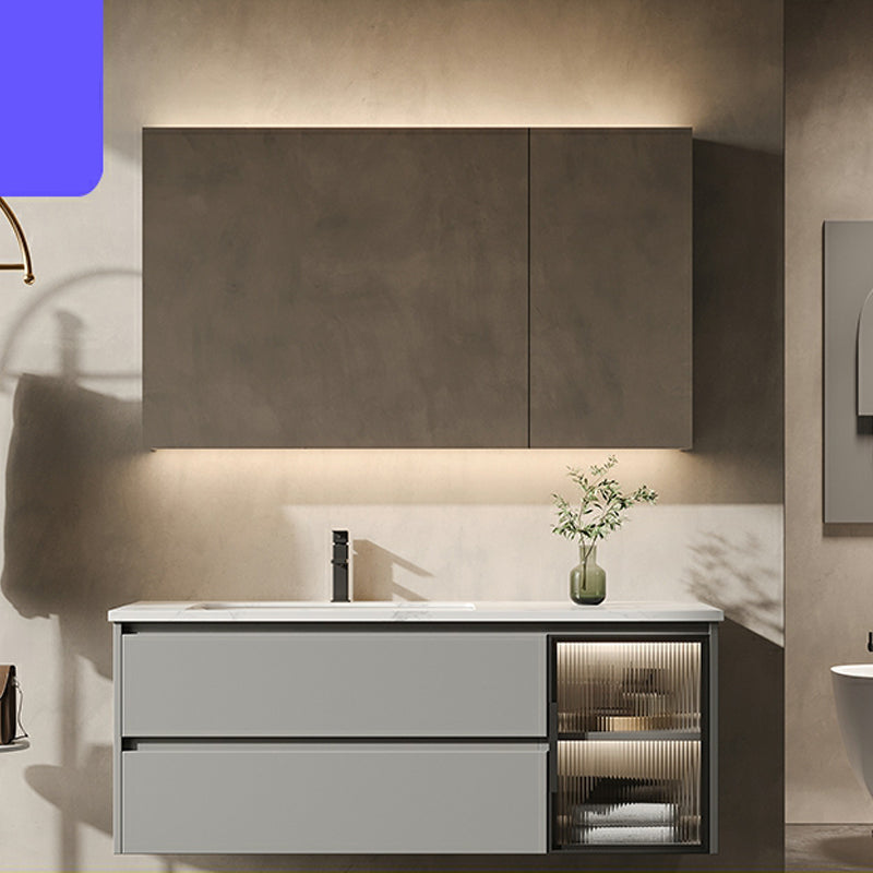 Grey Modern Wood Wall Mount Single-Sink Bathroom Vanity Set Faucet Included Clearhalo 'Bathroom Remodel & Bathroom Fixtures' 'Bathroom Vanities' 'bathroom_vanities' 'Home Improvement' 'home_improvement' 'home_improvement_bathroom_vanities' 8280439