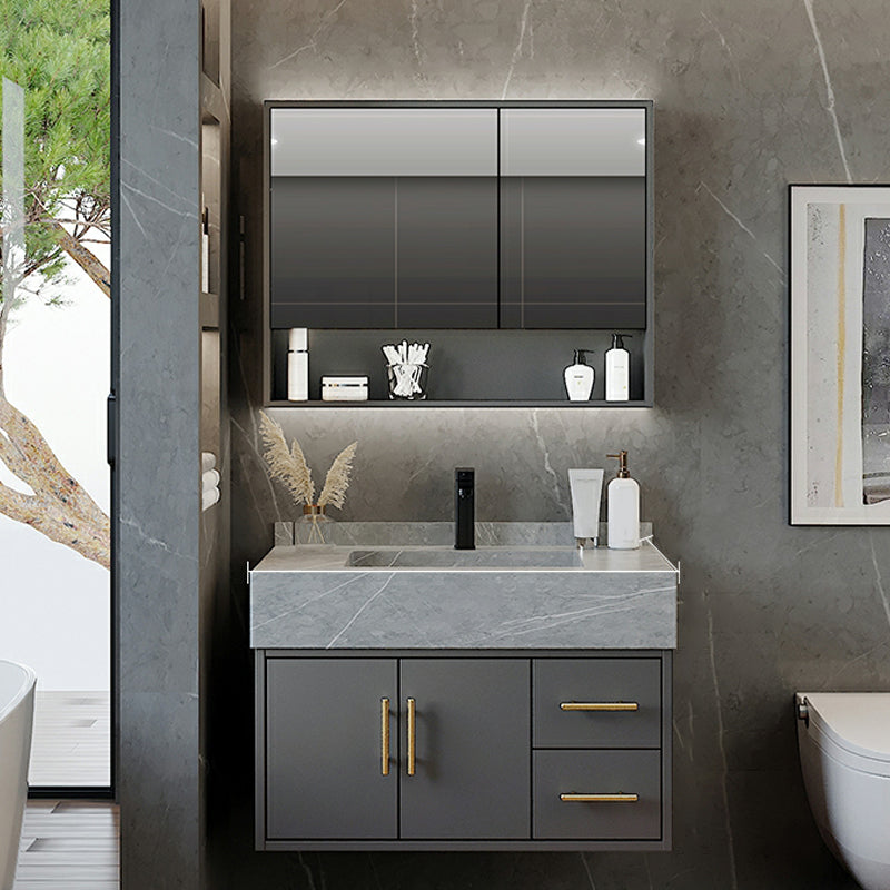 Grey Wall-Mounted Modern Single-Sink Rectangular Wood Bathroom Vanity Set Clearhalo 'Bathroom Remodel & Bathroom Fixtures' 'Bathroom Vanities' 'bathroom_vanities' 'Home Improvement' 'home_improvement' 'home_improvement_bathroom_vanities' 8280455