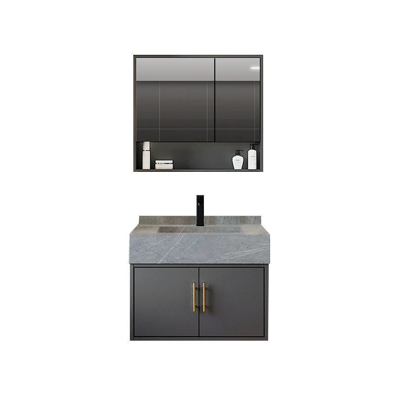 Grey Wall-Mounted Modern Single-Sink Rectangular Wood Bathroom Vanity Set 28"L x 19"W x 22"H Integrated Clearhalo 'Bathroom Remodel & Bathroom Fixtures' 'Bathroom Vanities' 'bathroom_vanities' 'Home Improvement' 'home_improvement' 'home_improvement_bathroom_vanities' 8280461