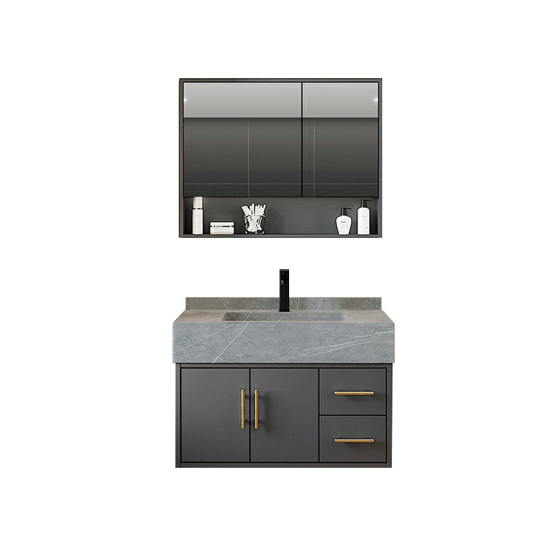 Grey Wall-Mounted Modern Single-Sink Rectangular Wood Bathroom Vanity Set 31"L x 19"W x 22"H Integrated Clearhalo 'Bathroom Remodel & Bathroom Fixtures' 'Bathroom Vanities' 'bathroom_vanities' 'Home Improvement' 'home_improvement' 'home_improvement_bathroom_vanities' 8280465