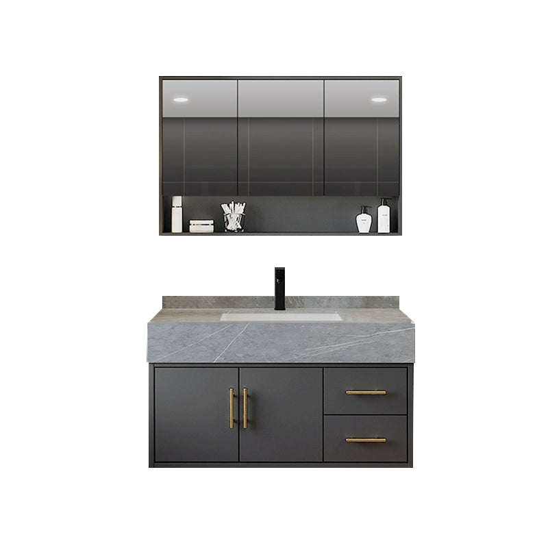 Grey Wall-Mounted Modern Single-Sink Rectangular Wood Bathroom Vanity Set Undermount Sink Clearhalo 'Bathroom Remodel & Bathroom Fixtures' 'Bathroom Vanities' 'bathroom_vanities' 'Home Improvement' 'home_improvement' 'home_improvement_bathroom_vanities' 8280467