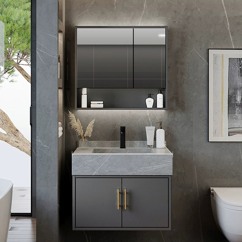 Grey Wall-Mounted Modern Single-Sink Rectangular Wood Bathroom Vanity Set Clearhalo 'Bathroom Remodel & Bathroom Fixtures' 'Bathroom Vanities' 'bathroom_vanities' 'Home Improvement' 'home_improvement' 'home_improvement_bathroom_vanities' 8280475
