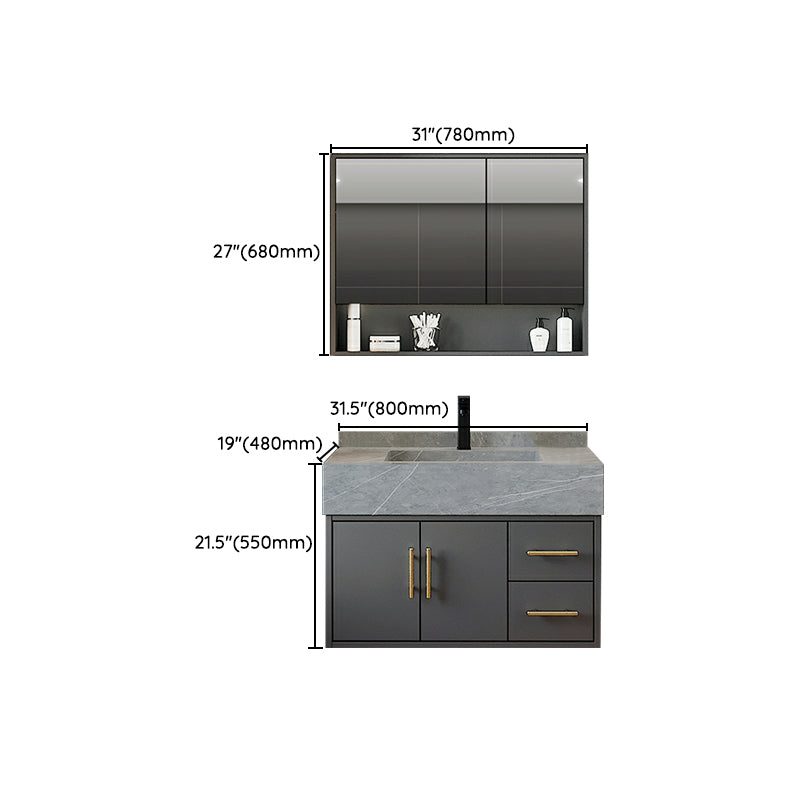 Grey Wall-Mounted Modern Single-Sink Rectangular Wood Bathroom Vanity Set Clearhalo 'Bathroom Remodel & Bathroom Fixtures' 'Bathroom Vanities' 'bathroom_vanities' 'Home Improvement' 'home_improvement' 'home_improvement_bathroom_vanities' 8280481