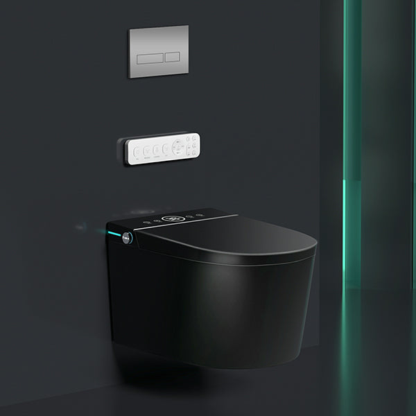 Temperature Control Smart Bidet Elongated Wall-Mounted Heated Seat Ceramic Black Toilet+ Water Tank Clearhalo 'Bathroom Remodel & Bathroom Fixtures' 'Bidets' 'Home Improvement' 'home_improvement' 'home_improvement_bidets' 'Toilets & Bidets' 8280685