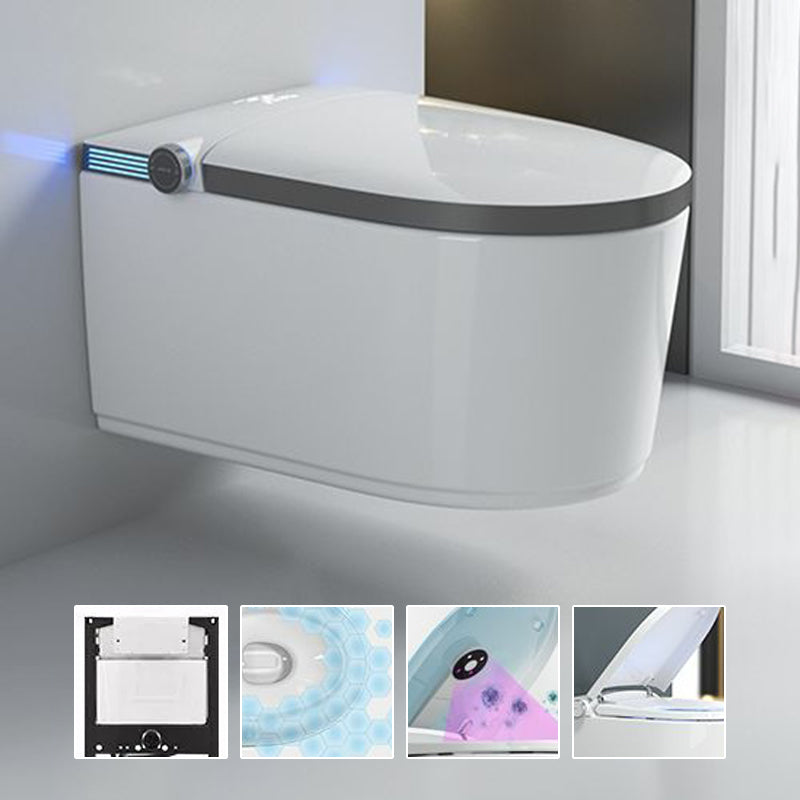 Wall Mounted Bidet Ceramic Heated Seat White Antimicrobial with Warm Air Dryer Grey Automatic Lid( Top Configuration) Low Tanker Clearhalo 'Bathroom Remodel & Bathroom Fixtures' 'Bidets' 'Home Improvement' 'home_improvement' 'home_improvement_bidets' 'Toilets & Bidets' 8280712