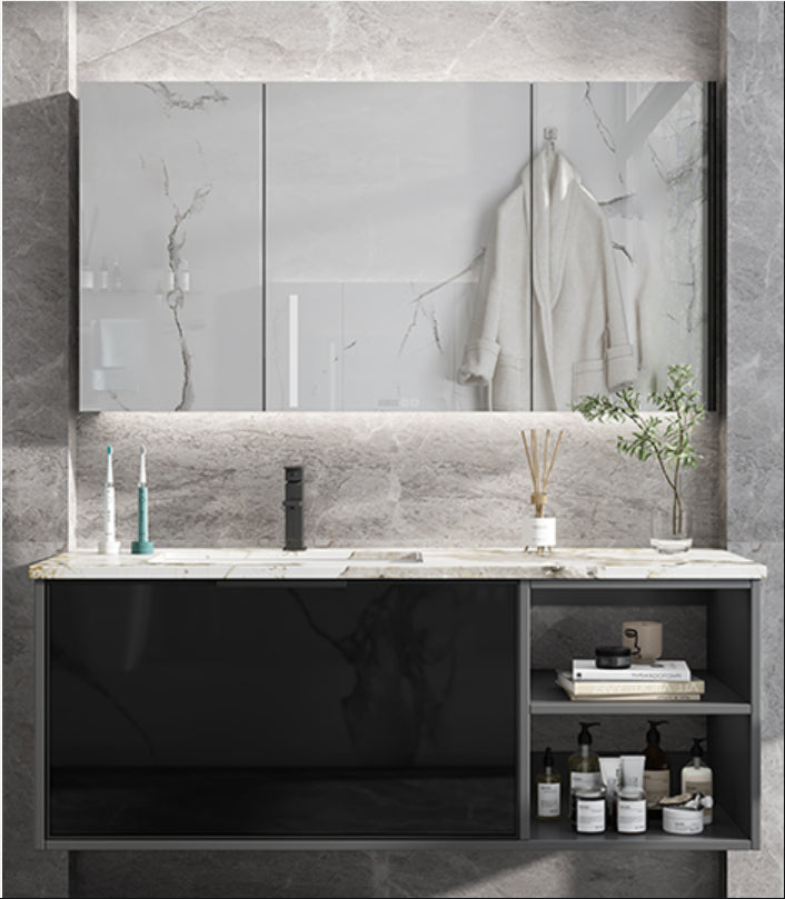 Black Wood Wall Mount Single-Sink Rectangular Bathroom Sink Vanity Clearhalo 'Bathroom Remodel & Bathroom Fixtures' 'Bathroom Vanities' 'bathroom_vanities' 'Home Improvement' 'home_improvement' 'home_improvement_bathroom_vanities' 8287447