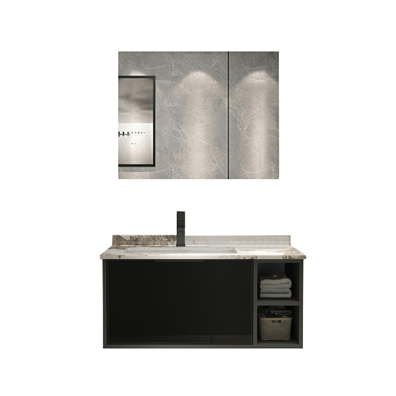 Black Wood Wall Mount Single-Sink Rectangular Bathroom Sink Vanity 31"L x 22"W x 18"H Clearhalo 'Bathroom Remodel & Bathroom Fixtures' 'Bathroom Vanities' 'bathroom_vanities' 'Home Improvement' 'home_improvement' 'home_improvement_bathroom_vanities' 8287449