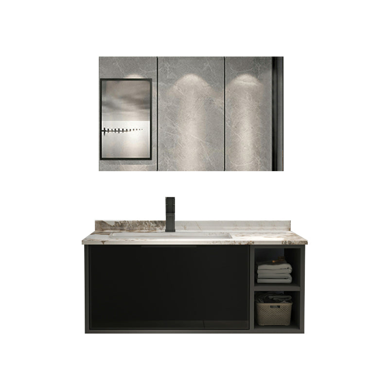 Black Wood Wall Mount Single-Sink Rectangular Bathroom Sink Vanity 39"L x 22"W x 18"H Clearhalo 'Bathroom Remodel & Bathroom Fixtures' 'Bathroom Vanities' 'bathroom_vanities' 'Home Improvement' 'home_improvement' 'home_improvement_bathroom_vanities' 8287453
