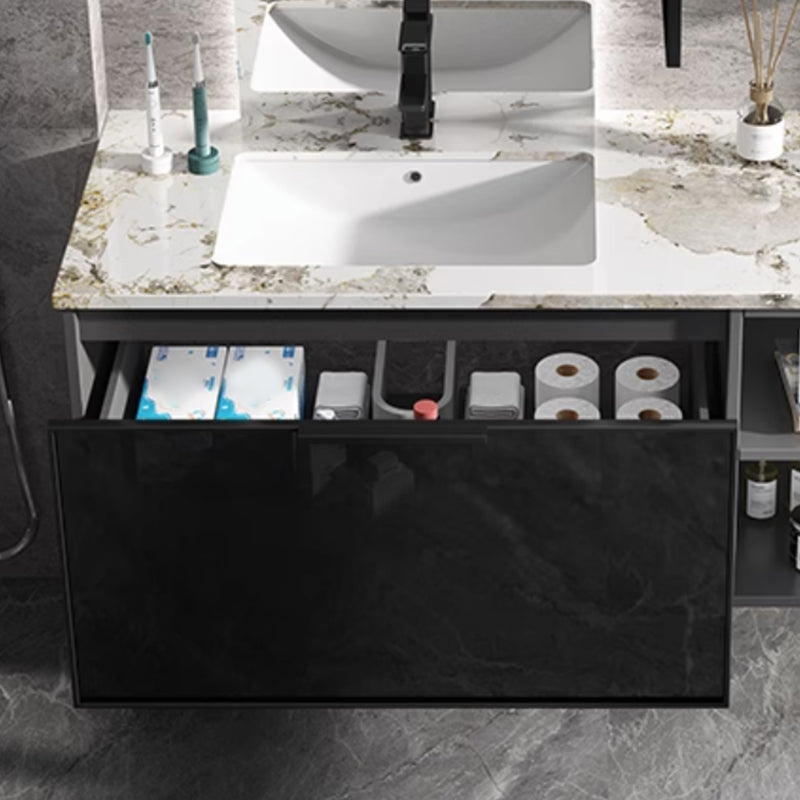 Black Wood Wall Mount Single-Sink Rectangular Bathroom Sink Vanity Clearhalo 'Bathroom Remodel & Bathroom Fixtures' 'Bathroom Vanities' 'bathroom_vanities' 'Home Improvement' 'home_improvement' 'home_improvement_bathroom_vanities' 8287458