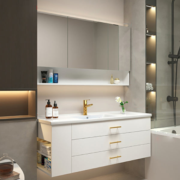 Popular Bathroom Sink Vanity Wall Mounted Standard Open Shelf with Two Drawer 48"L x 20"W x 20"H White Clearhalo 'Bathroom Remodel & Bathroom Fixtures' 'Bathroom Vanities' 'bathroom_vanities' 'Home Improvement' 'home_improvement' 'home_improvement_bathroom_vanities' 8297701
