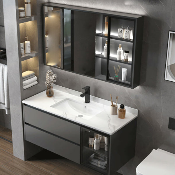 Fashionable Grey Bathroom Sink Vanity Two Drawer Wall Mounted Standard 47"L x 20"W x 19"H Clearhalo 'Bathroom Remodel & Bathroom Fixtures' 'Bathroom Vanities' 'bathroom_vanities' 'Home Improvement' 'home_improvement' 'home_improvement_bathroom_vanities' 8297722