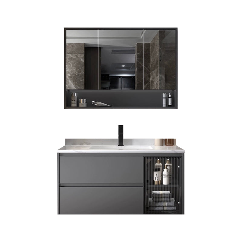 Fashionable Grey Bathroom Sink Vanity Two Drawer Wall Mounted Standard Clearhalo 'Bathroom Remodel & Bathroom Fixtures' 'Bathroom Vanities' 'bathroom_vanities' 'Home Improvement' 'home_improvement' 'home_improvement_bathroom_vanities' 8297724