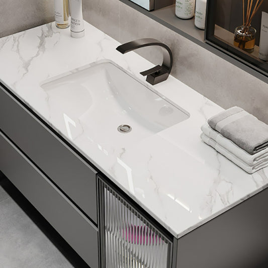 Fashionable Grey Bathroom Sink Vanity Two Drawer Wall Mounted Standard Clearhalo 'Bathroom Remodel & Bathroom Fixtures' 'Bathroom Vanities' 'bathroom_vanities' 'Home Improvement' 'home_improvement' 'home_improvement_bathroom_vanities' 8297725