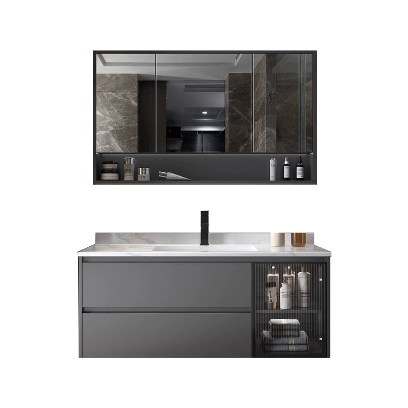 Fashionable Grey Bathroom Sink Vanity Two Drawer Wall Mounted Standard 43"L x 20"W x 19"H Clearhalo 'Bathroom Remodel & Bathroom Fixtures' 'Bathroom Vanities' 'bathroom_vanities' 'Home Improvement' 'home_improvement' 'home_improvement_bathroom_vanities' 8297726