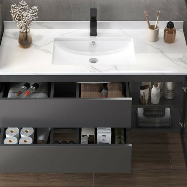 Fashionable Grey Bathroom Sink Vanity Two Drawer Wall Mounted Standard Clearhalo 'Bathroom Remodel & Bathroom Fixtures' 'Bathroom Vanities' 'bathroom_vanities' 'Home Improvement' 'home_improvement' 'home_improvement_bathroom_vanities' 8297731