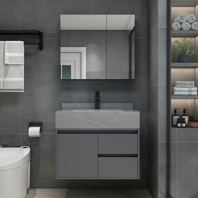 Modern Bathroom Sink Vanity Grey Wall Mounted Standard with Two Drawer Clearhalo 'Bathroom Remodel & Bathroom Fixtures' 'Bathroom Vanities' 'bathroom_vanities' 'Home Improvement' 'home_improvement' 'home_improvement_bathroom_vanities' 8302794