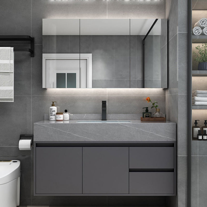 Modern Bathroom Sink Vanity Grey Wall Mounted Standard with Two Drawer Clearhalo 'Bathroom Remodel & Bathroom Fixtures' 'Bathroom Vanities' 'bathroom_vanities' 'Home Improvement' 'home_improvement' 'home_improvement_bathroom_vanities' 8302796