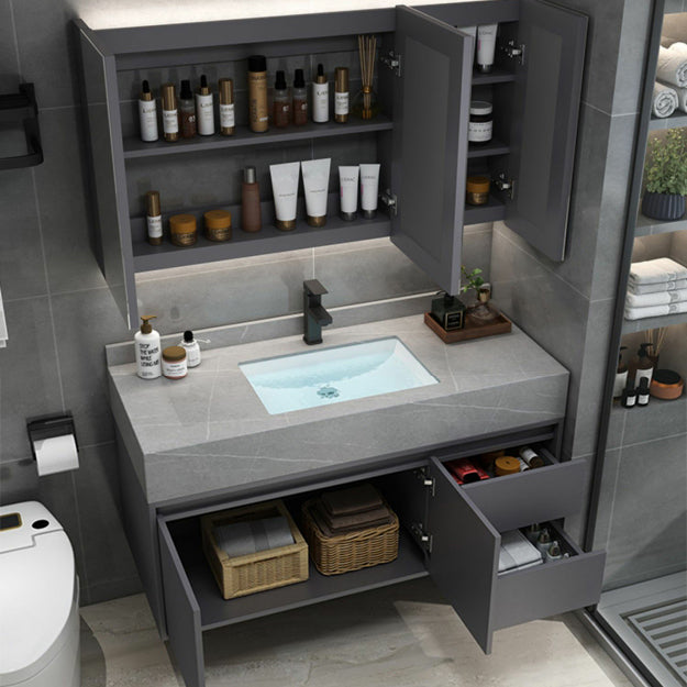 Modern Bathroom Sink Vanity Grey Wall Mounted Standard with Two Drawer Clearhalo 'Bathroom Remodel & Bathroom Fixtures' 'Bathroom Vanities' 'bathroom_vanities' 'Home Improvement' 'home_improvement' 'home_improvement_bathroom_vanities' 8302797