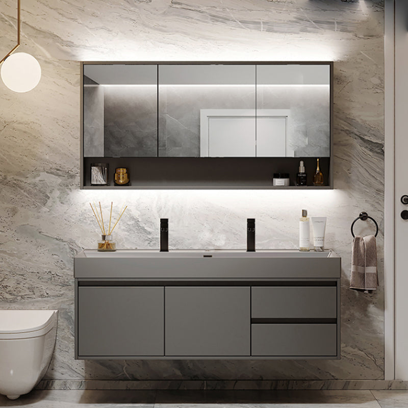 Grey Solid Wood Modern Wall Mounted Standard Bathroom Vanity Set 47"L x 19"W x 20"H Clearhalo 'Bathroom Remodel & Bathroom Fixtures' 'Bathroom Vanities' 'bathroom_vanities' 'Home Improvement' 'home_improvement' 'home_improvement_bathroom_vanities' 8302808
